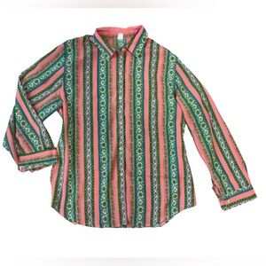 Vintage Pink and Green Striped Button Up Shirt